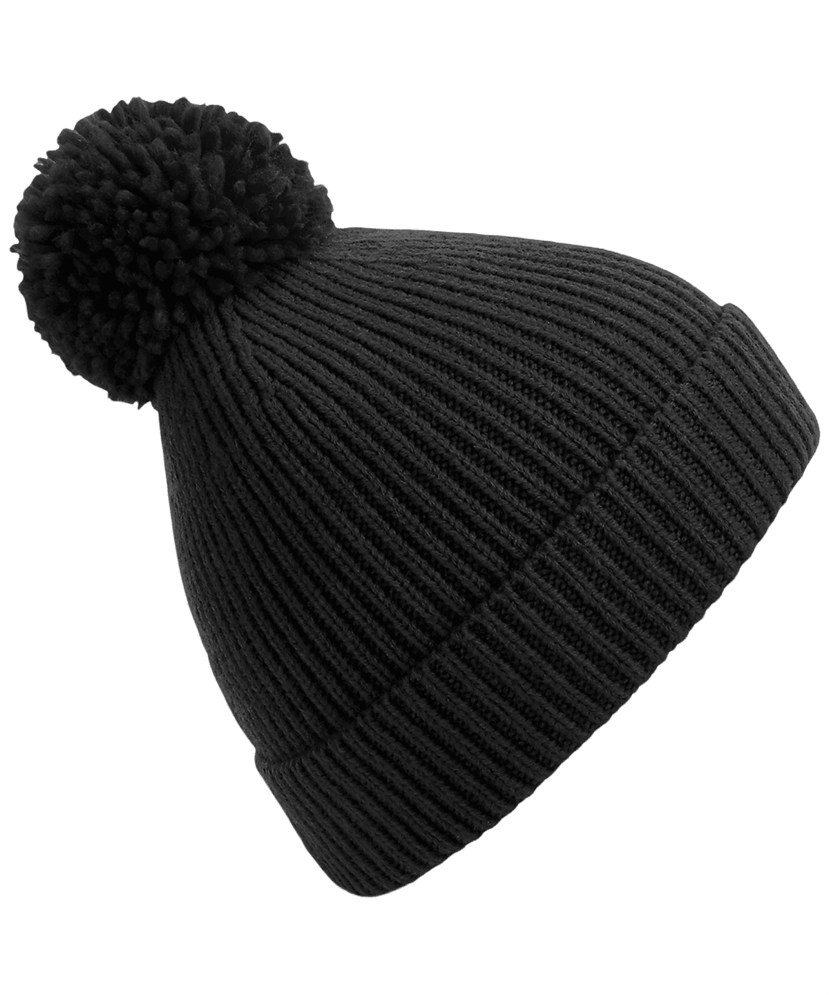 Stickad Ribbad Mössa Med Pom Pom