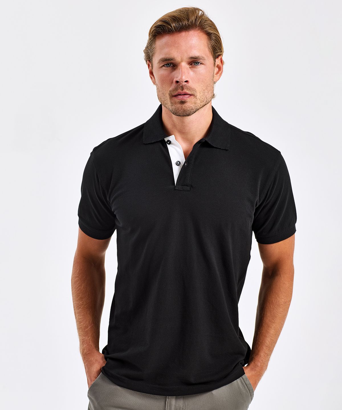 Classic Contrast Polo Men - Pikétröja Kontrast Herr svart / lime
