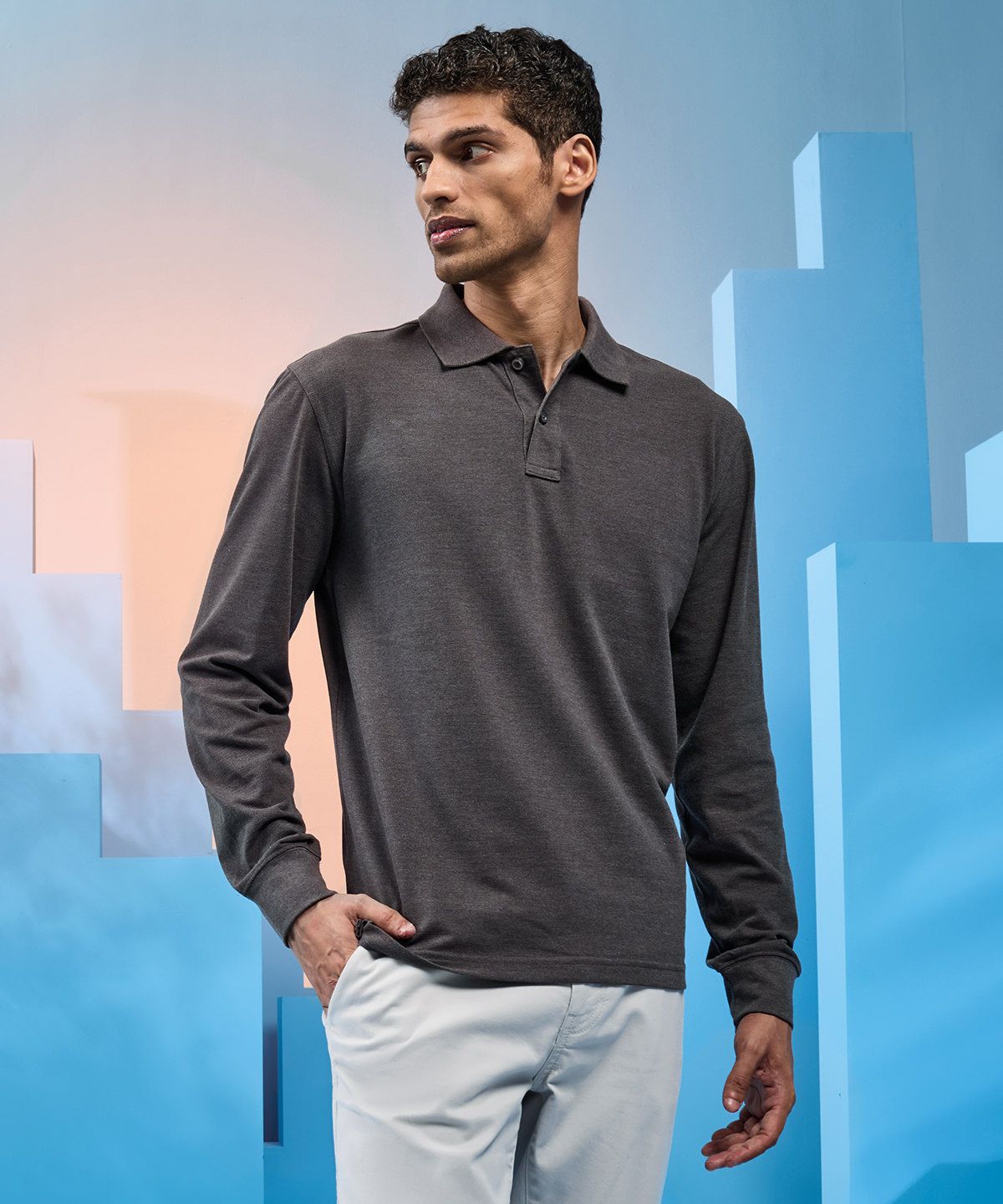 Classic Fit Langärmliges Polo Herren schwarz