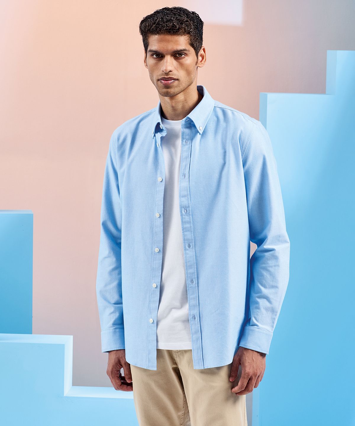 Cotton Oxford Shirt Long Sleeve Men - Bomulls Oxfordskjorta Långärmad Herr ljusblå