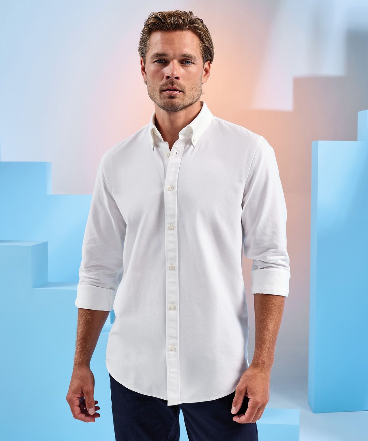 Cotton Oxford Shirt Long Sleeve Men - Bomulls Oxfordskjorta Långärmad Herr ljusblå