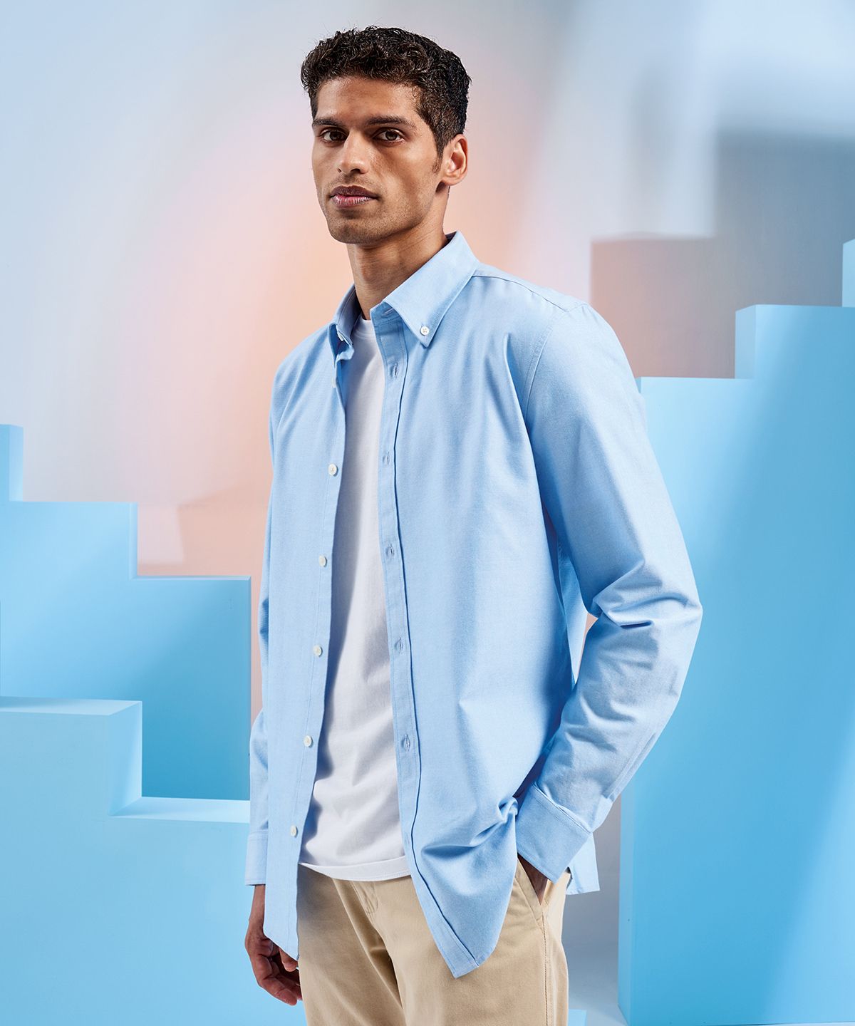 Cotton Oxford Shirt Long Sleeve Men - Bomulls Oxfordskjorta Långärmad Herr ljusblå