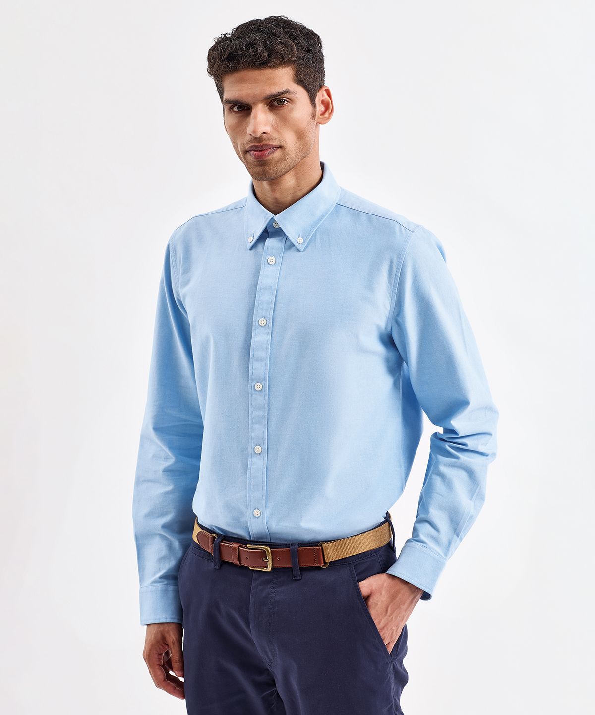 Cotton Oxford Shirt Long Sleeve Men - Bomulls Oxfordskjorta Långärmad Herr ljusblå