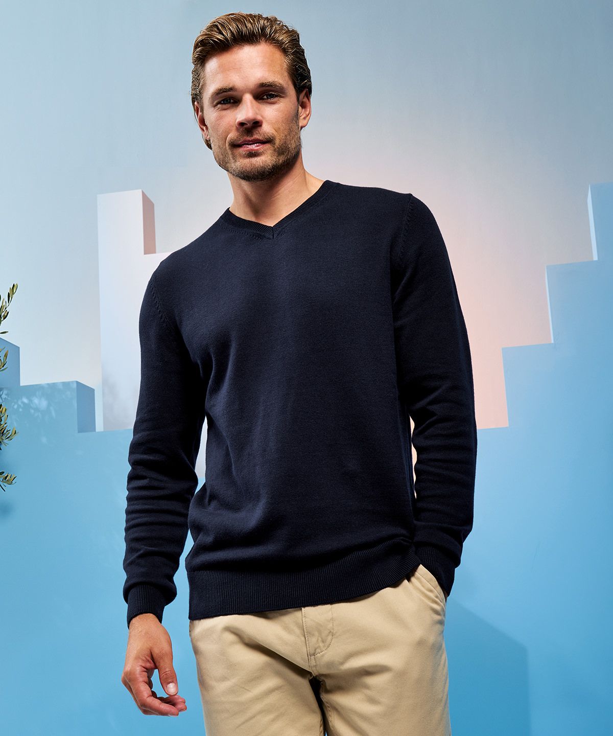 Cotton Blend V-Neck Sweater Men - V-Ringad Tröja Herr