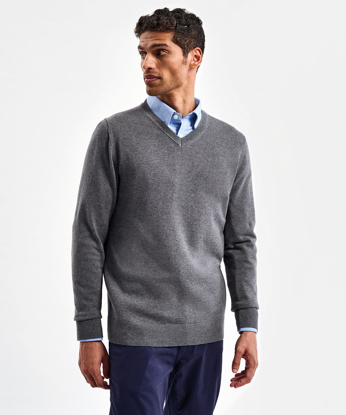Cotton Blend V-Neck Sweater Men - V-Ringad Tröja Herr svart