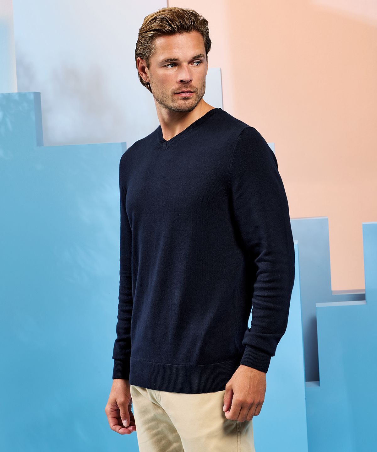 Cotton Blend V-Neck Sweater Men - V-Ringad Tröja Herr svart
