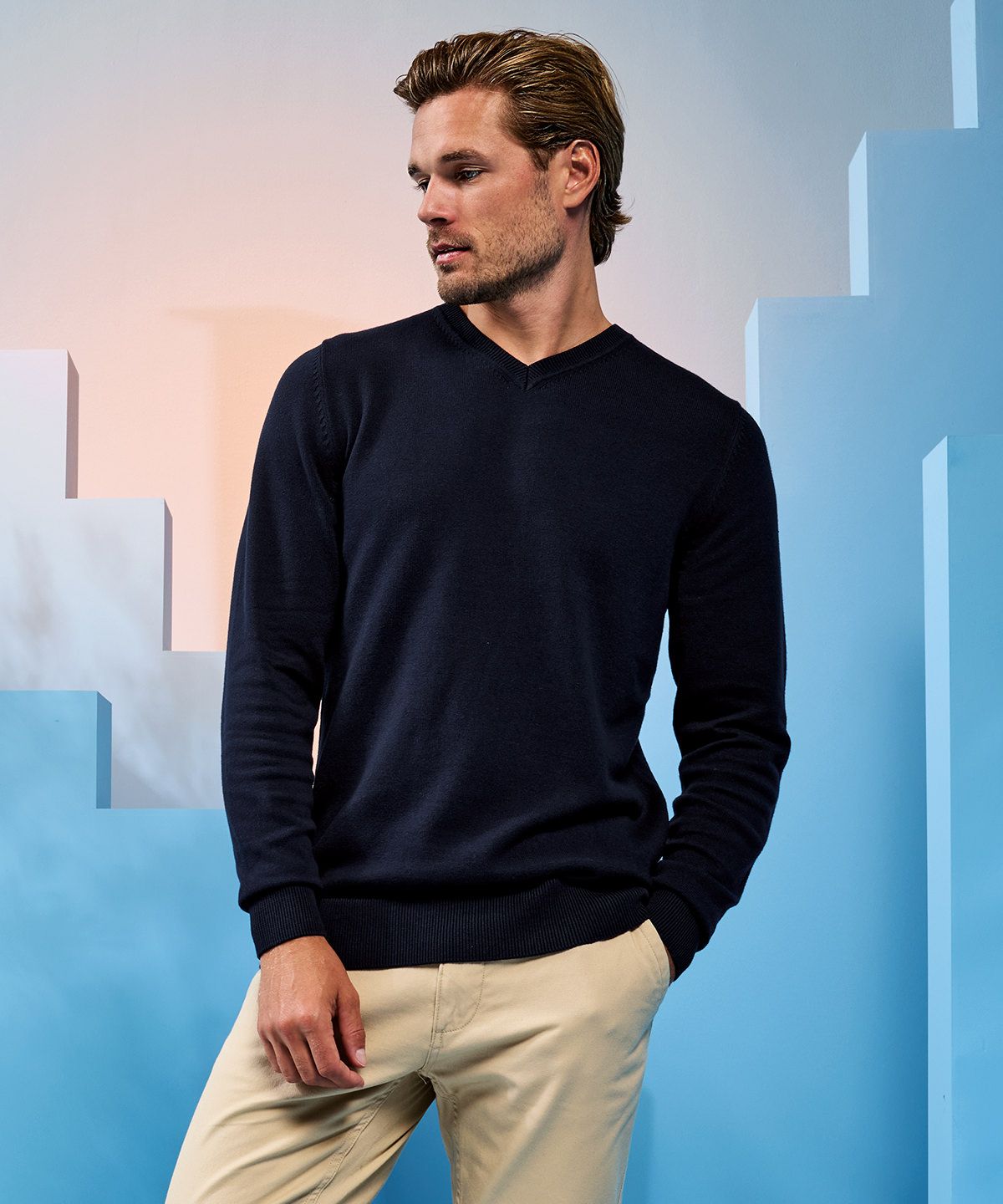 Cotton Blend V-Neck Sweater Men - V-Ringad Tröja Herr svart