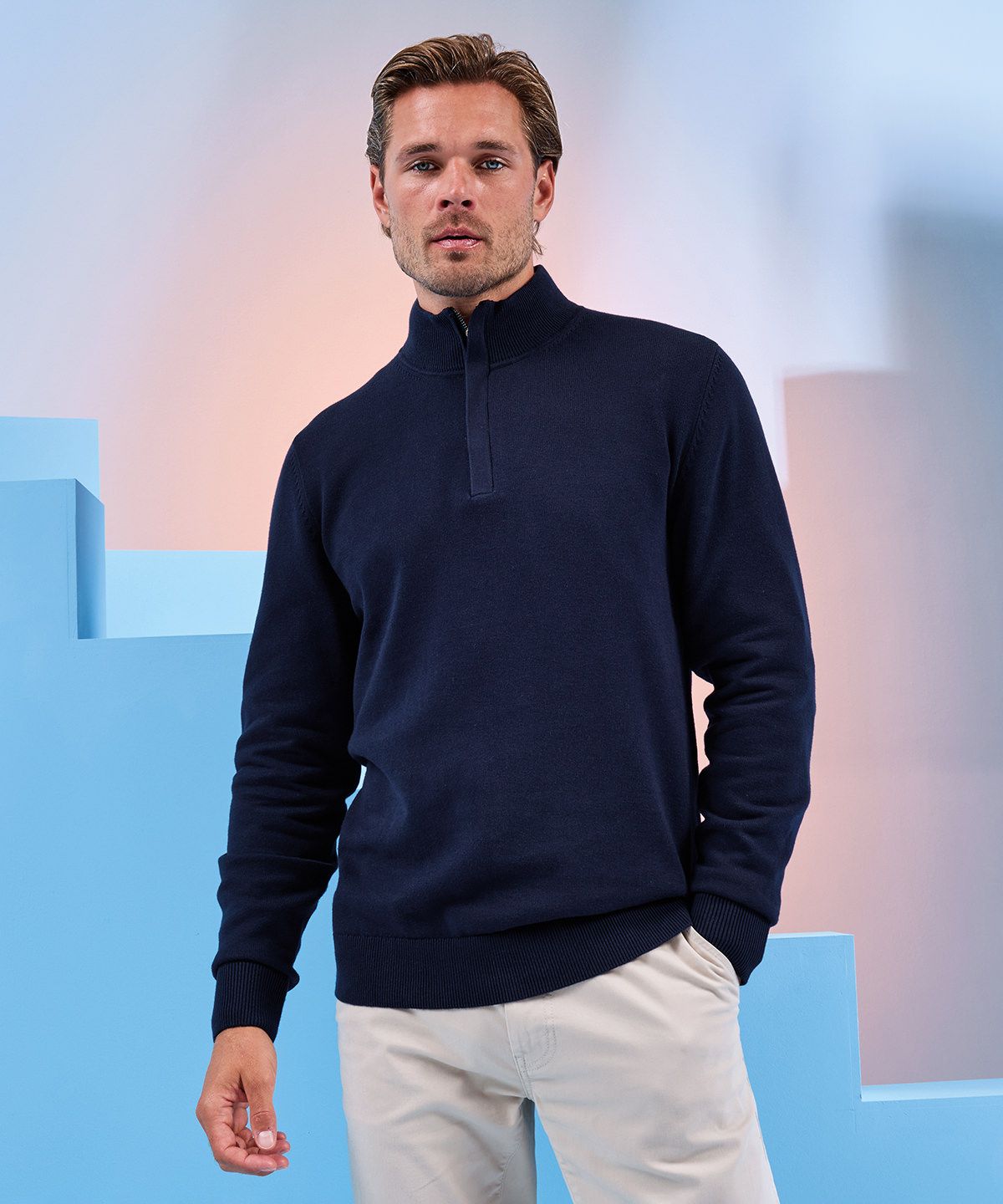 Cotton Blend ¼ Zip Sweater Men - ¼ ZipTröja Herr svart