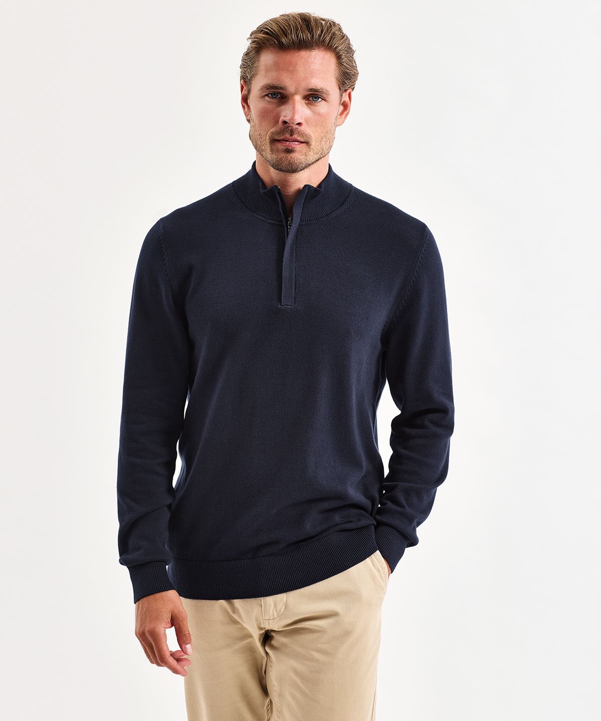 Cotton Blend ¼ Zip Sweater Men - ¼ ZipTröja Herr svart