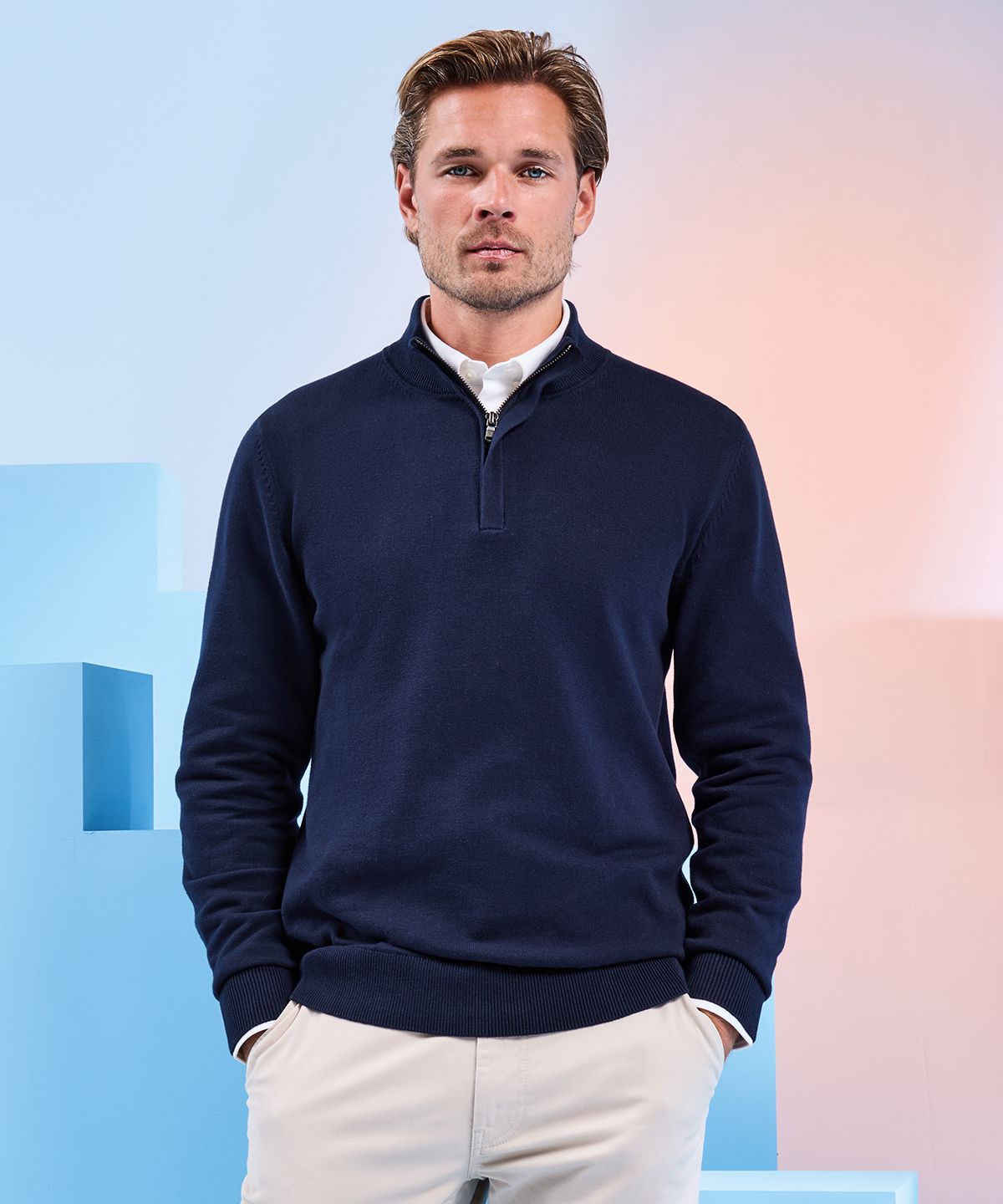Cotton Blend ¼ Zip Sweater Men - ¼ ZipTröja Herr svart